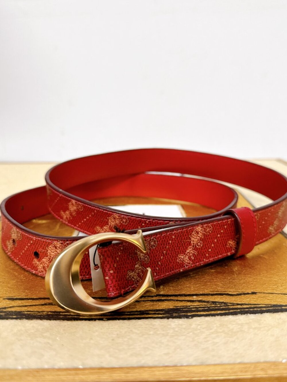 Coach C7121 Signature Buckle Belt With Horse And Carriage Print, 25 MM